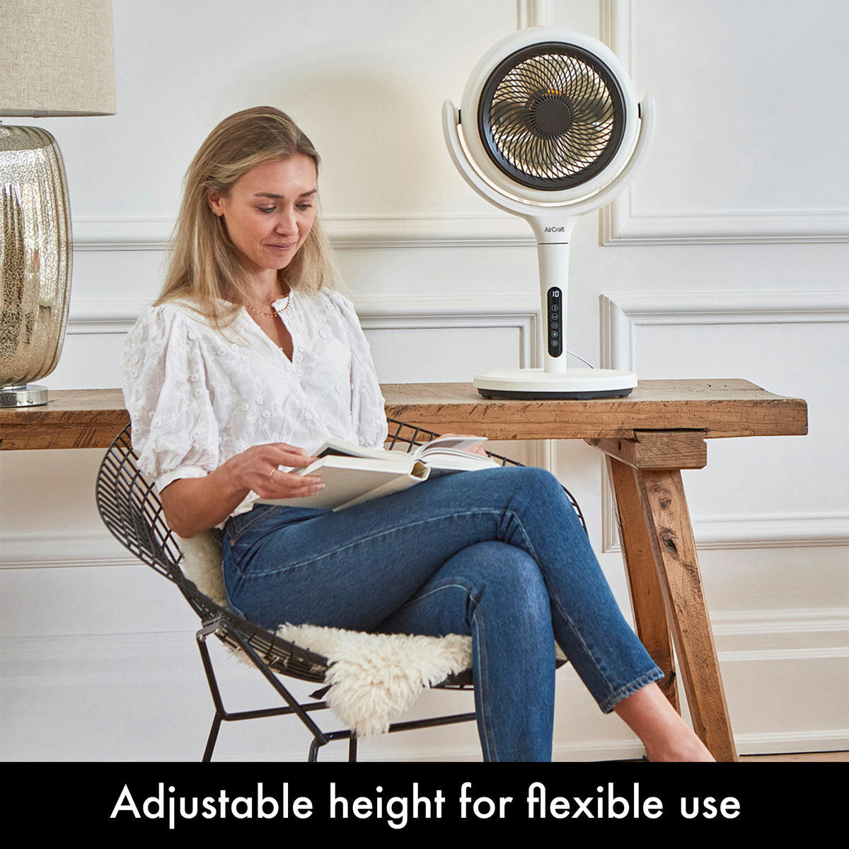 AirCraft LUME 2-in-1 Air Circulator Fan Remote LED Desk Pedestal White 26W