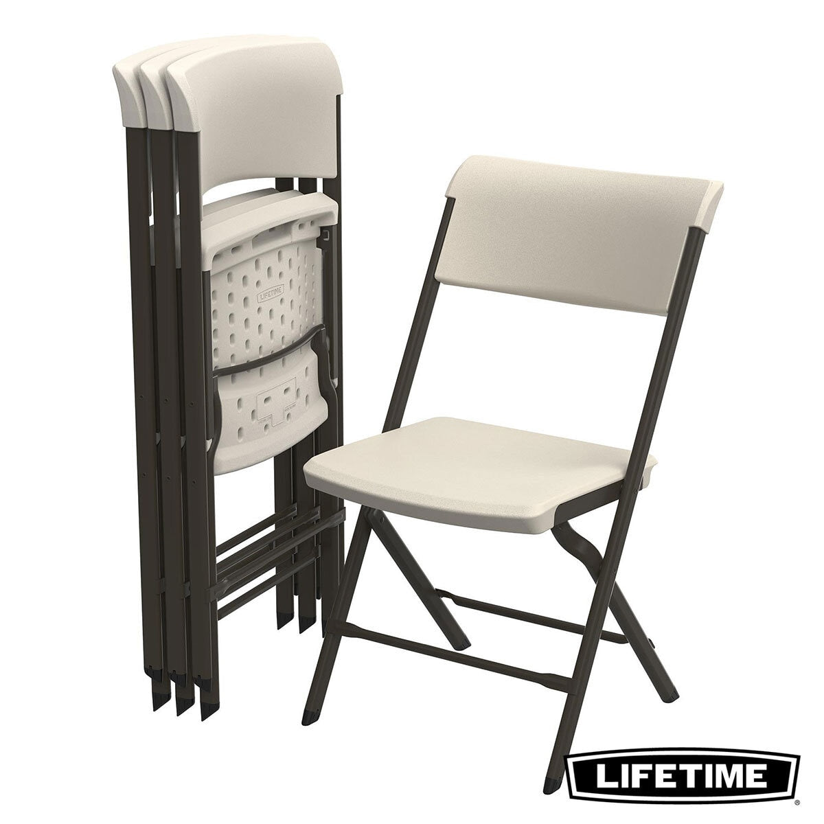 Lifetime Bypass Folding Chairs 4 Pack Cream Plastic Garden Outdoor Stackable