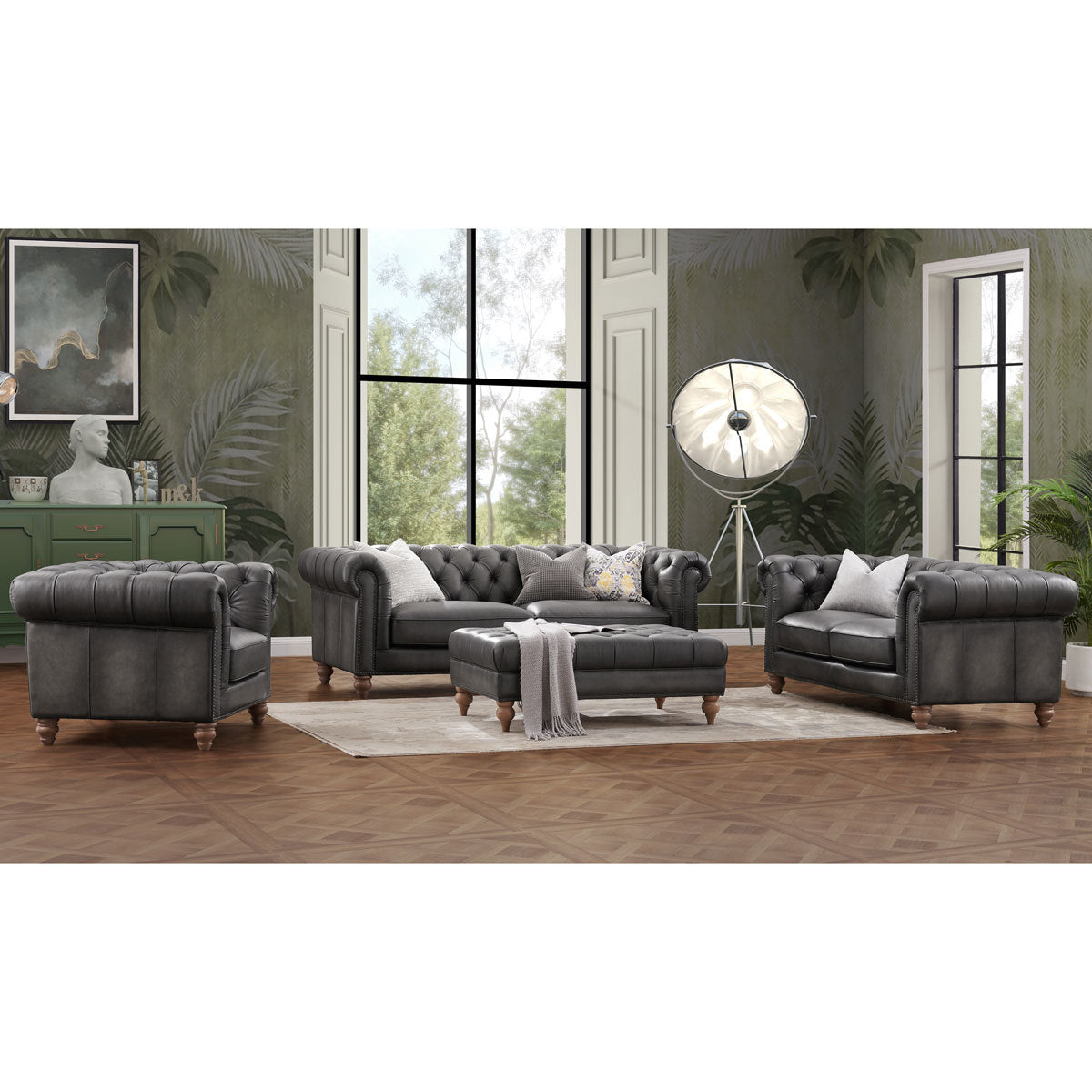 Chesterfield Allington 3 Seater Grey Leather Sofa 226cm Coil