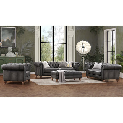 Chesterfield Allington 3 Seater Grey Leather Sofa 226cm Coil