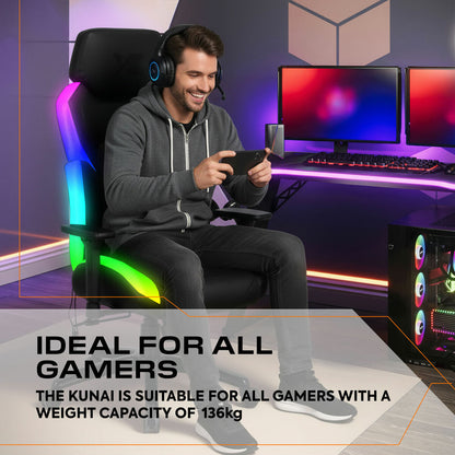 X Rocker Kunai RGB Gaming Chair LED Lights PU Leather PC Desk Chair Black