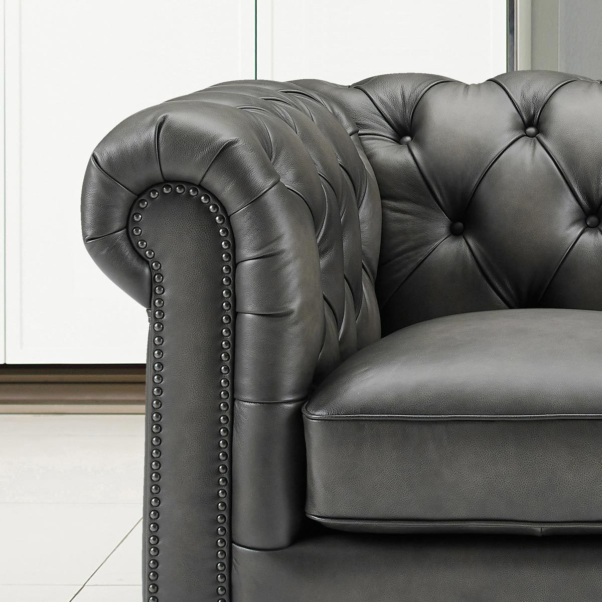 Chesterfield Allington 3 Seater Grey Leather Sofa 226cm Coil
