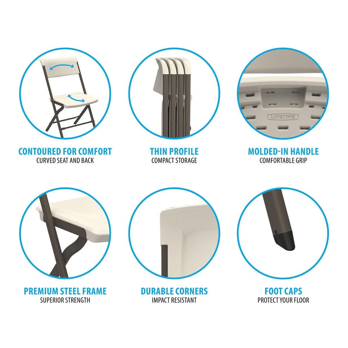 Lifetime Bypass Folding Chairs 4 Pack Cream Plastic Garden Outdoor Stackable