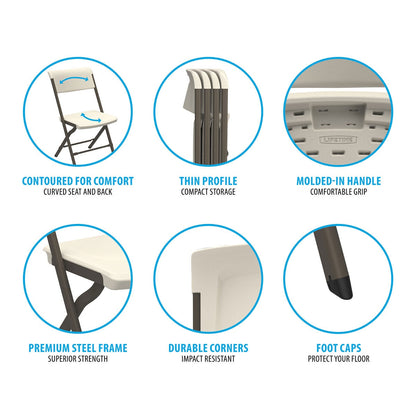 Lifetime Bypass Folding Chairs 4 Pack Cream Plastic Garden Outdoor Stackable